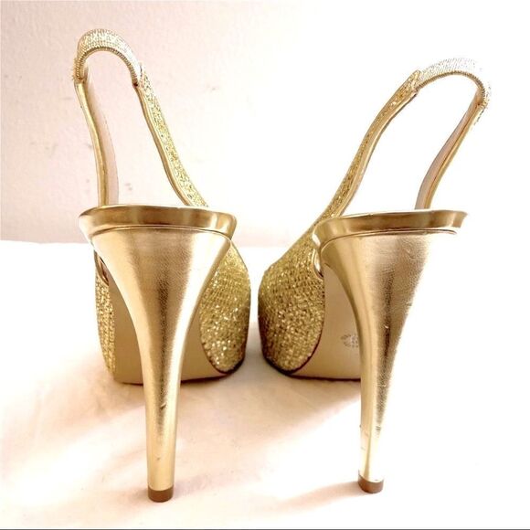NWOT Ana 023-5745 Nora Platino Women’s Gold Glitter Peep Toe Slingback - Picture 4 of 6